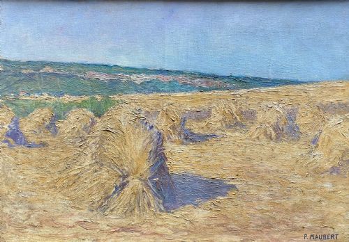 Haystacks in Monet Country, Ca 1920 Wheatfields Bathed in Summer Sun Impressionist Oil on Canvas