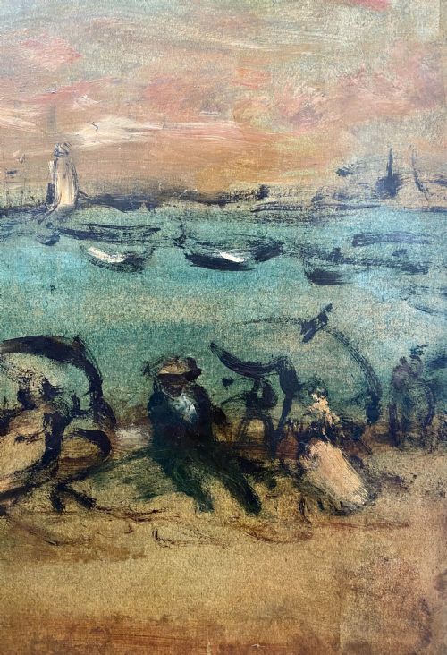 fig 3. A party on the beach,1940 Austrian French coastal scene oil on board
