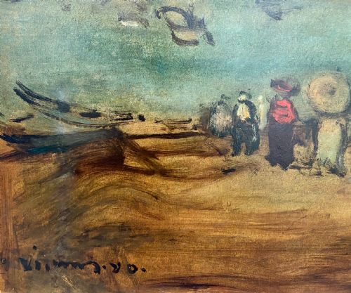 fig 4. A party on the beach,1940 Austrian French coastal scene oil on board