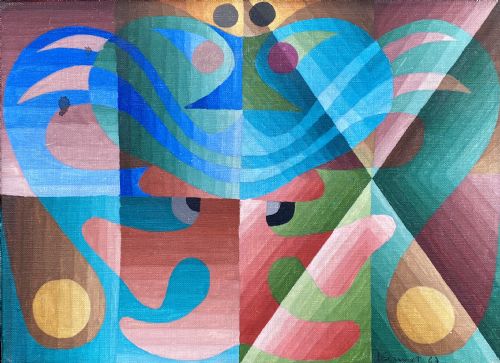 Vibrant Jazzy 1967 Op Art Abstract Painting - A Hymn to Life, French St Germain Artist Gonnet Oil on Canvas