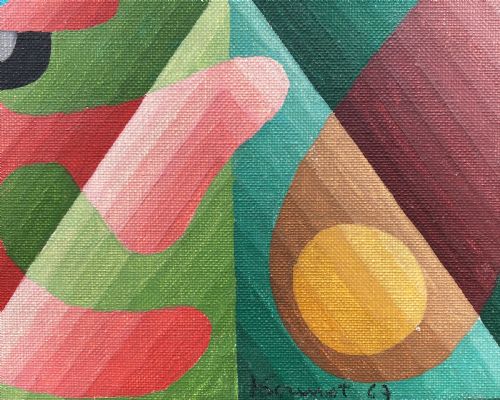 fig 3. Vibrant jazzy 1967 op art abstract painting - a hymn to life, French St Germain artist Gonnet oil on canvas
