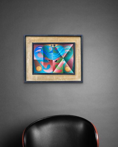 fig 4. Vibrant jazzy 1967 op art abstract painting - a hymn to life, French St Germain artist Gonnet oil on canvas
