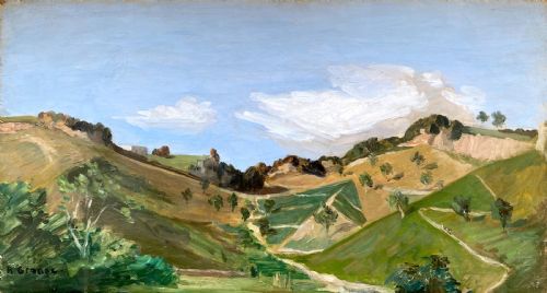 Italian Landscape with Figure Ca 1938, Hills Near Rome, Cloud Study French Oil on Canvas