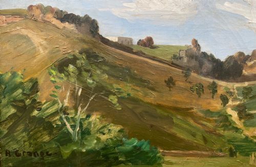 fig 4. Italian landscape with figure ca 1938, hills near Rome, cloud study French oil on canvas