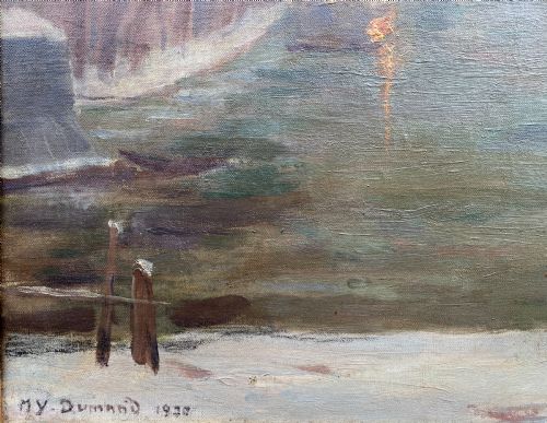 fig 2. Snow by the River at night, 1920 reflections of light, French Woman artist oil on canvas