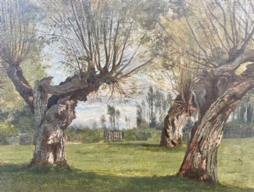 fig 2. Masterpiece Pollarded trees on the Country Estate, ca 1870 circle of Daubigny Barbizon Impressionist oil on canvas