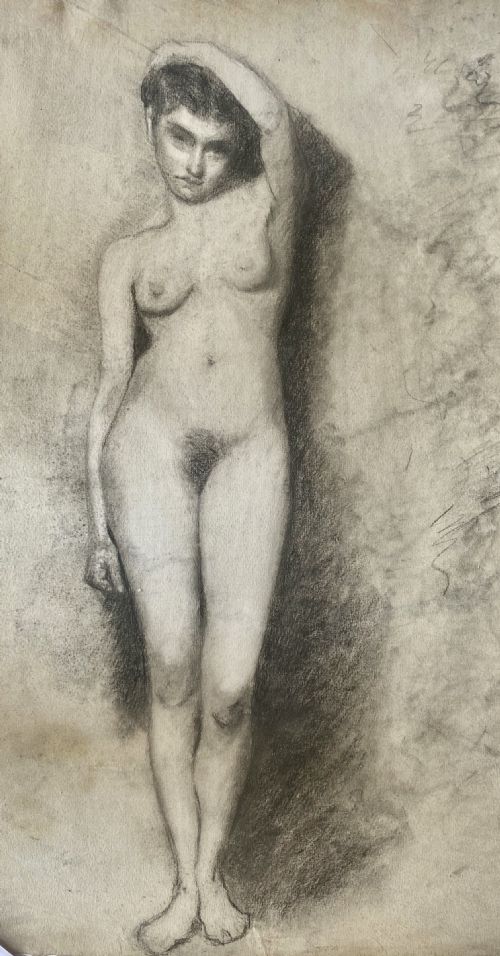 The Inscrutable Girl, Ca 1860 : Mysterious Nude À La Fantin Latour Drawing on Paper