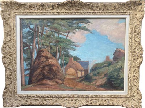 fig 1. Masterpiece: the house by the sea, ca 1920, avant garde Bloomsbury group artist cubist Jean Hippolyte Marchand oil on canvas