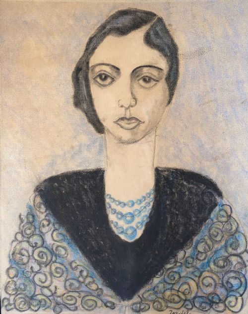 Woman, the Artist's Fiancée, Ca 1938: French Fauve Neo Primitivist School of Paris Expressionist Art, Coloured Pencil Drawing on Paper