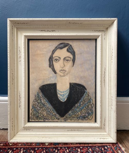 fig 1. Woman, The artist's fiancée, ca 1938: French fauve neo primitivist school of Paris expressionist art, coloured pencil drawing on paper