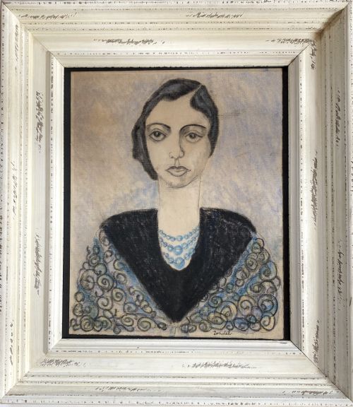 fig 2. Woman, The artist's fiancée, ca 1938: French fauve neo primitivist school of Paris expressionist art, coloured pencil drawing on paper