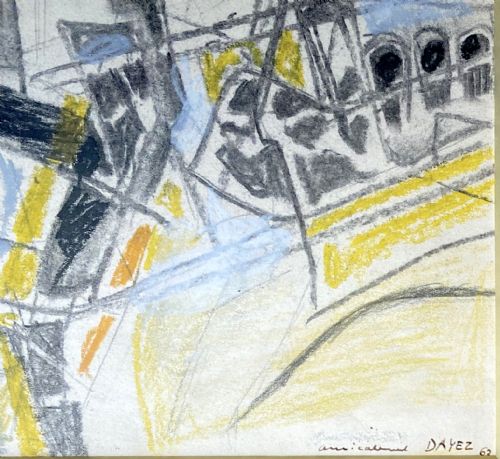 fig 3. Jazzy Town, 1962 Cubist Abstracted Cityscape Saint Paul de Vence Provence French coloured drawing on paper 