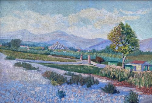 Lavender Fields Ca 1920 Luminous Pointillist Southern French Landscape Manner of Paul Signac Oil on Canvas