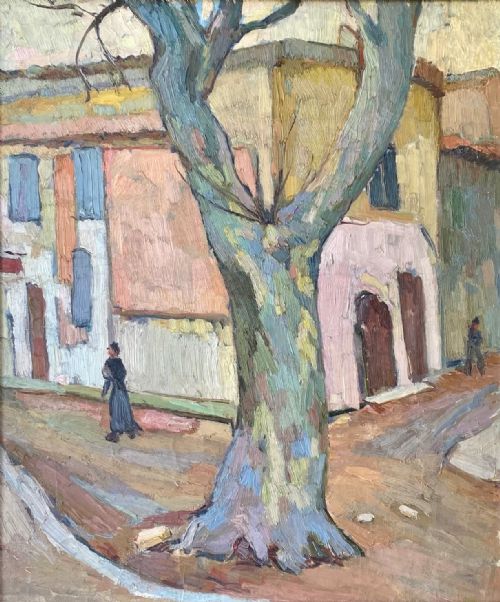 Children of Matisse: Fauve Village Scene, Ceret, Ca 1930, French Woman Artist Ferrandier Oil on Canvas