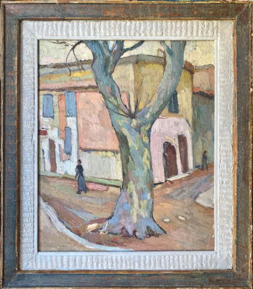 fig 1. Children of Matisse: fauve village scene, Ceret, ca 1930, French woman artist Ferrandier oil on canvas