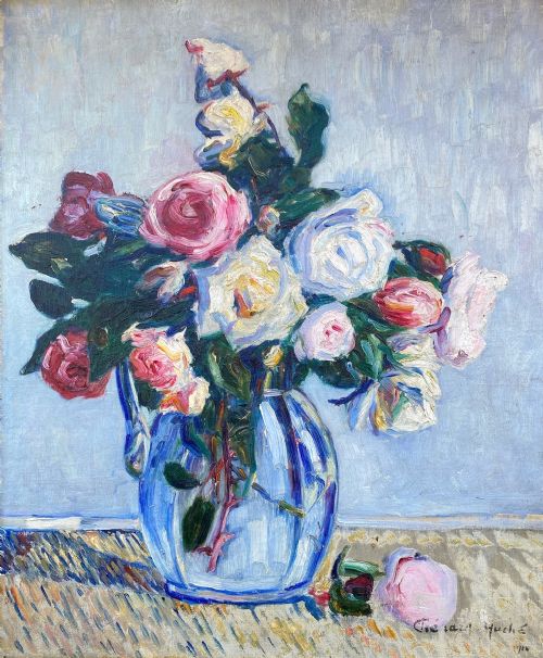 Roses: Fauve Avant Garde Floral Still Life, 1910 Luminous Oil on Canvas