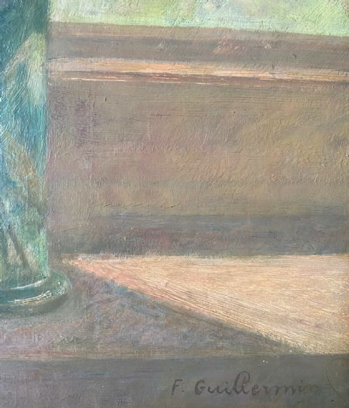 GRACEFUL ELEGANT 1920S MODERNIST FRENCH FLORAL STILL LIFE FLOWERS BY THE WINDOW OIL ON BOARD - ADDITIONAL PHOTO 3