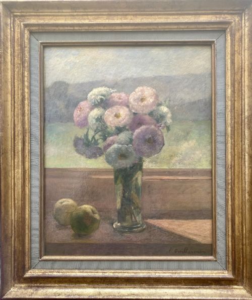 GRACEFUL ELEGANT 1920S MODERNIST FRENCH FLORAL STILL LIFE FLOWERS BY THE WINDOW OIL ON BOARD - ADDITIONAL PHOTO 7