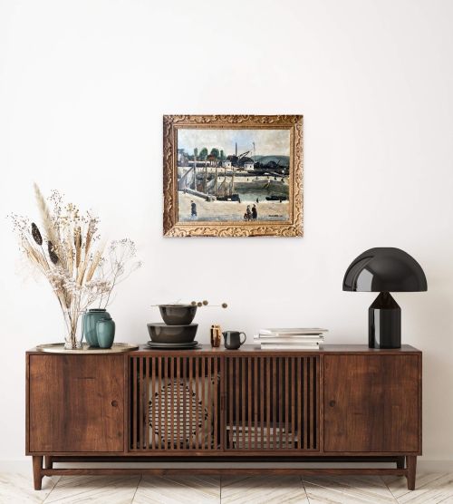 MASTERPIECE FIGURES AT THE HARBOUR 1927 MODERN INDUSTRIAL CITYSCAPE BY SAINT EXUPERY'S FRIEND LAMOTTE FRENCH OIL ON CANVAS - ADDITIONAL PHOTO 7
