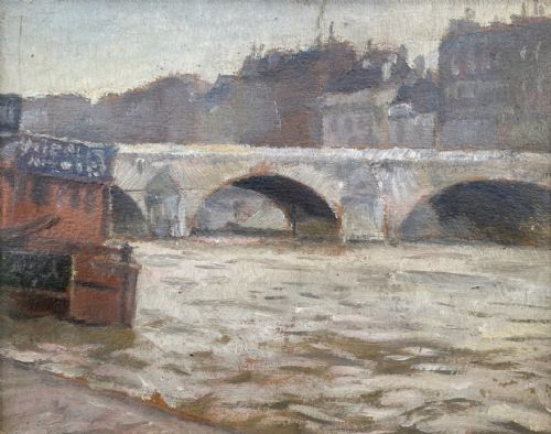 Paris Ca 1905, the Seine at Dawn, Buildings of the Ile Saint Louis, the Pont Marie, French Oil on Board