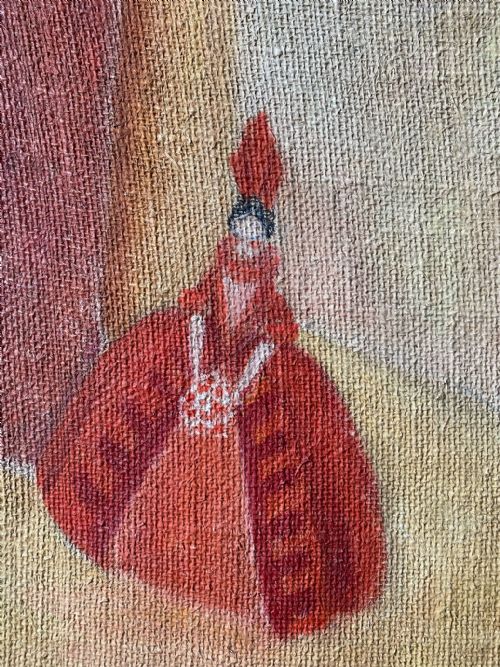 fig 2. The Encore, figure and shadow on stage ca 1925: art deco avant garde modernist Paris theatre oil on jute painting