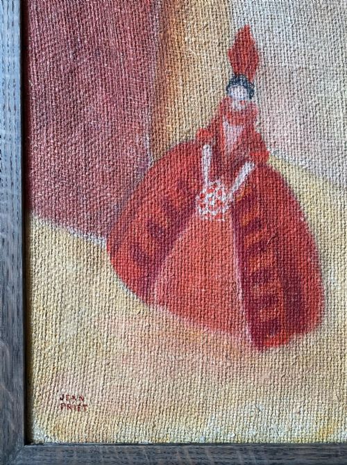 fig 3. The Encore, figure and shadow on stage ca 1925: art deco avant garde modernist Paris theatre oil on jute painting