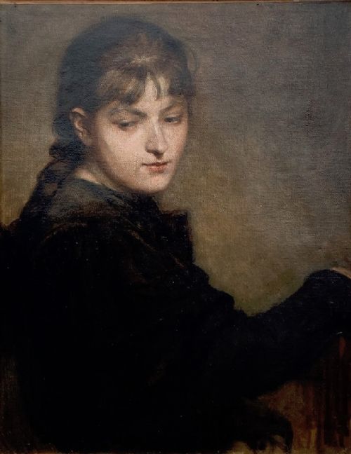 Young woman painting, the artist, 19th Century Impressionist French oil on Canvas