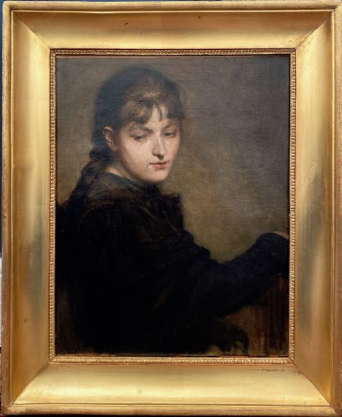 fig 2. Young woman painting, the artist, 19th Century Impressionist French oil on Canvas