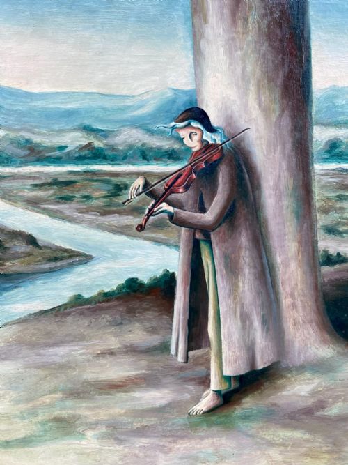fig 2. The Fiddler and the Dancing Girls, 1 May 1945: Surrealist Modernist French oil on board