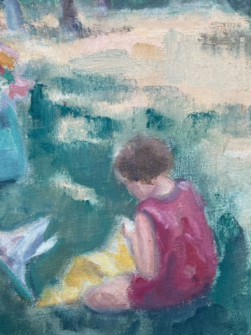 fig 1. Homework in the Garden, ca 1930 Woman Artist French Modernist oil on canvas