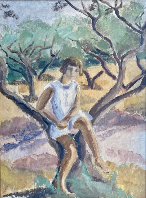 The Girl in the Tree, Ca 1930, Provence, the South of France, French Woman Artist Oil on Canvas