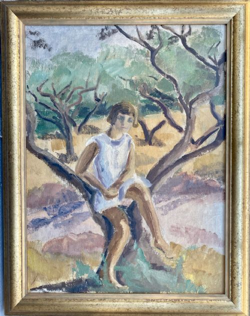 fig 1. The girl in the tree, ca 1930, Provence, the South of France, French woman artist oil on canvas