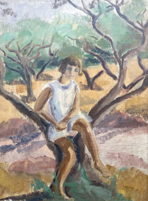 fig 2. The girl in the tree, ca 1930, Provence, the South of France, French woman artist oil on canvas