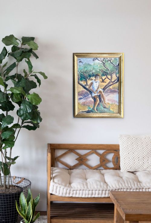 fig 3. The girl in the tree, ca 1930, Provence, the South of France, French woman artist oil on canvas