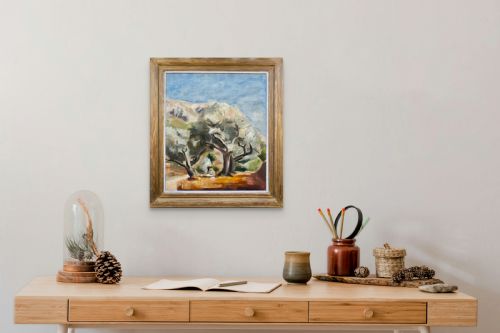 fig 5. Lightly cubist woman reading in the shade of the trees, ca 1940, Provence, the South of France, French woman artist modernist oil on canvas