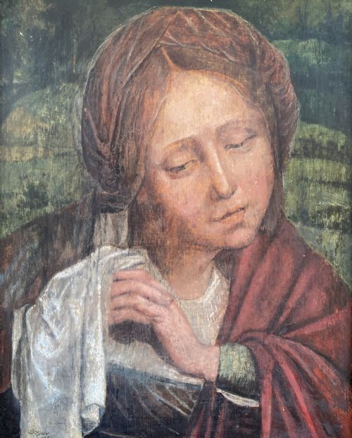 Holy Woman, After Quentin Matsys Northern Renaissance Penitent St Magdalene 1952 Master Copy Oil on Panel Painting