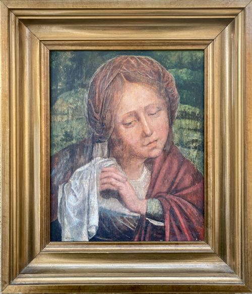 fig 1. Holy Woman, after Quentin Matsys Northern Renaissance penitent St Magdalene 1952 master copy oil on panel painting
