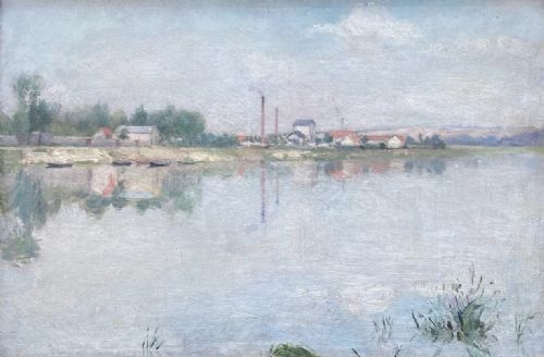 Play of Light on Water, Ca 1900  Impressionist River Landscape, Matter of Eugene Boudin French Oil on Canvas