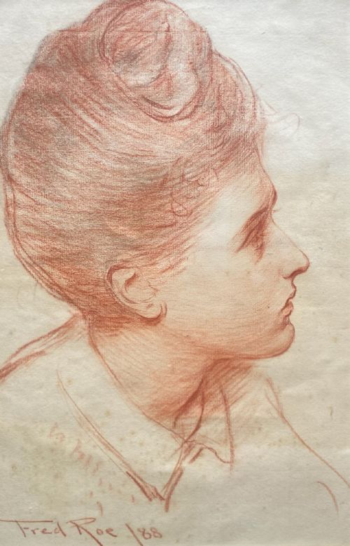 The Artist's Wife, 1888, Art Nouveau Period Red Chalk Drawing of a Young Woman