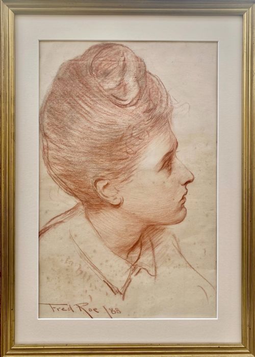 fig 2. The artist's wife, 1888, art nouveau period red chalk drawing of a young woman