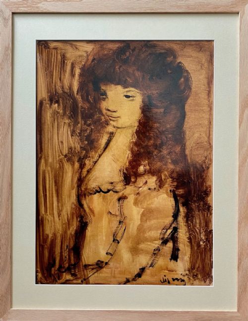 fig 1. Baroque woman ca 1950 female figure in earthen monochrome, Austrian magical surrealist expressionist oil on paper