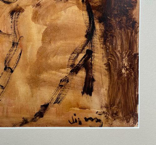 fig 4. Baroque woman ca 1950 female figure in earthen monochrome, Austrian magical surrealist expressionist oil on paper