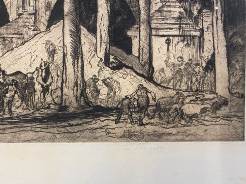 fig 1. Welsh master Frank Brangwyn RA The Pont Marie Paris 1914 large rare original etching on paper