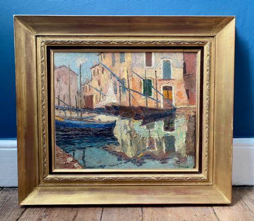 fig 1. Boats and Sails in the South of France, ca 1920 Provence, St Tropez or Martigues, the Cote d'Azur oil on panel