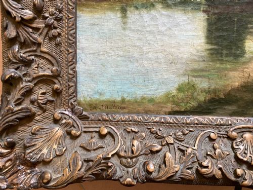 fig 1. Little Angler in a sunny landscape, ca 1840, French plein air oil on canvas painting