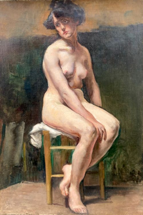 The Live Model, Ca 1892 Belle Epoque Nude with Attitude, Paris by Woman Artist Oil on Canvas