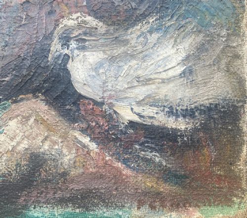 CHIAROSCURO NUDE WOMAN AND DOVE 1956 EXPRESSIVE FRENCH OIL ON CANVAS - ADDITIONAL PHOTO 2