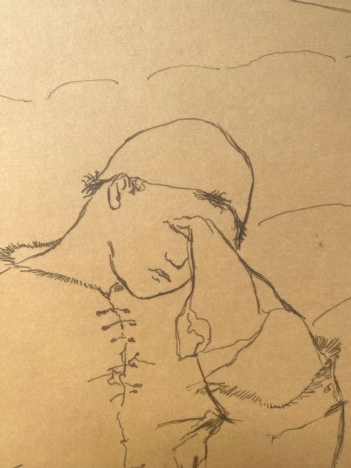 POETIC PIERROT THE MELANCHOLY CLOWN CA 1930 ART DECO PERIOD ORIGINAL FRENCH LINE DRAWING ON PAPER - ADDITIONAL PHOTO 1