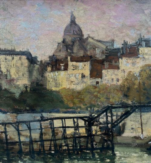 fig 2. Masterpiece: A Scotsman in Paris, 1902 Evening Clouds over the Seine Impressionist Scottish oil on canvas