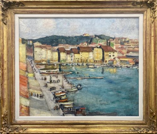 fig 1. Masterpiece: Fauve animated harbour scene, ca 1910, the South of France, Georges Dusfrenoy French oil on canvas